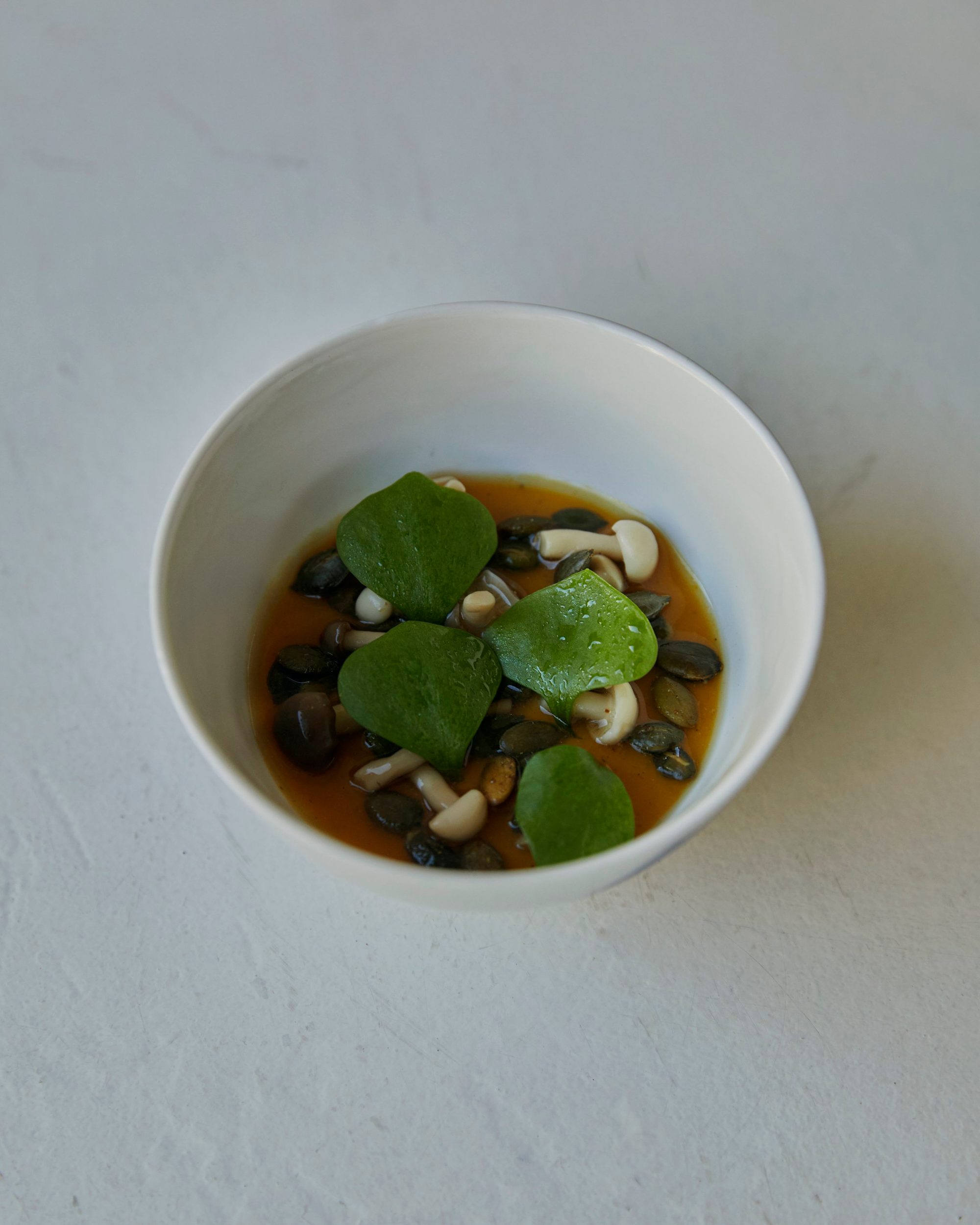 Mushroom, purslane, pumpkin seed